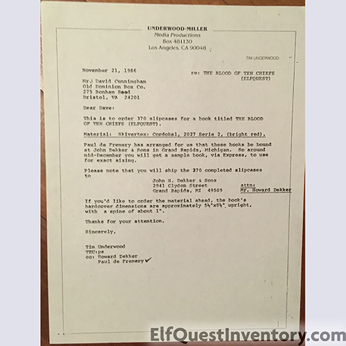11/21/86 Letter from Tim Underwood