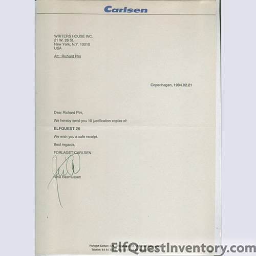 Carlsen letter to Richard Pini