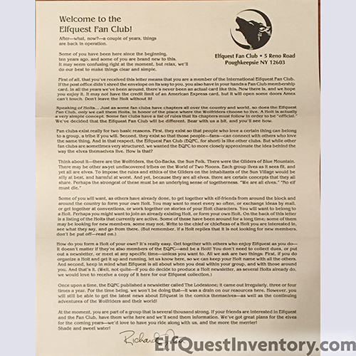 Fan Club letter