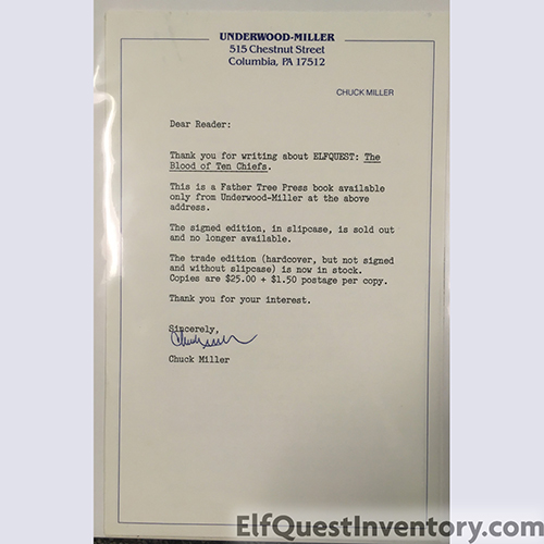 BoTC Ltd Sold out letter from Underwood-Miller